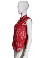 Load image into Gallery viewer, Red top with white graphics on a mannequin against a plain background