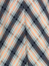 Load image into Gallery viewer, Plaid fabric with a geometric pattern in shades of brown, gray, and black.