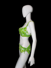 Load image into Gallery viewer, Mannequin wearing a green and white patterned bikini set against a plain background