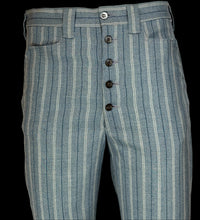 Load image into Gallery viewer, Blue striped pants on a mannequin against a plain background