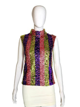 Load image into Gallery viewer, 1960's Striped Sequin Knit Top - Size M