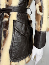 Load image into Gallery viewer, 1970's Custom Patchwork Mink and Leather Trench Coat size M