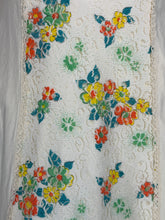 Load image into Gallery viewer, Floral lace fabric with colorful flowers on a white background