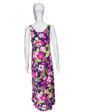 Load image into Gallery viewer, Purple neon floral night gown on a mannequin