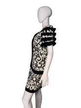 Load image into Gallery viewer, Black and white patterned dress on a mannequin against a plain background