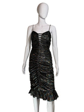 Load image into Gallery viewer, Black textured dress on a mannequin against a plain wall.