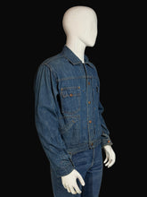Load image into Gallery viewer, Blue denim jacket on a mannequin against a plain background