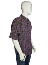 Load image into Gallery viewer, 1980's Purple Geometric Cotton Button Up Size L