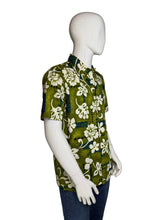 Load image into Gallery viewer, Green floral Hawaiian shirt on a mannequin against a plain background