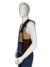 Load image into Gallery viewer, Mannequin wearing a brown vest and blue jeans on a gray background