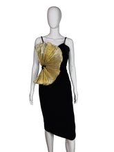 Load image into Gallery viewer, 1980's Black Velvet and Gold Lamè Cocktail Dress Size XS
