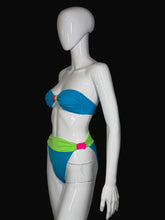 Load image into Gallery viewer, Neon blue and green bikini set on a mannequin