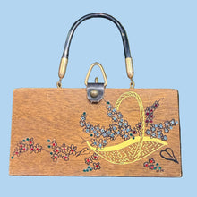 Load image into Gallery viewer, Wooden box purse with a painted and jeweled design