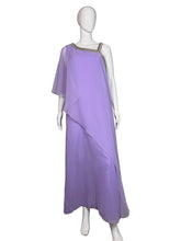 Load image into Gallery viewer, Purple dress on a mannequin against a neutral wall.