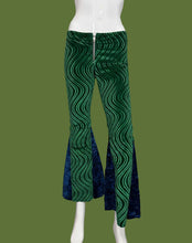 Load image into Gallery viewer, Green and Blue Bell Bottoms against a white background