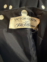 Load image into Gallery viewer, Label on a black garment with gold polka dots, featuring 'Victor Costa for Saks Fifth Avenue'.
