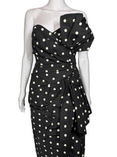 Load image into Gallery viewer, Black polka dot dress on a mannequin.