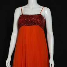 Load image into Gallery viewer, 1970's Miss Elliette Orange Sequin Chiffon Gown - Size L