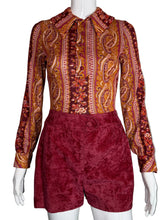 Load image into Gallery viewer, 1960's Mod Crushed Velvet Romper and Jacket Set - Size S