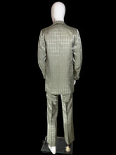 Load image into Gallery viewer, A men's two-piece suit in a windowpane plaid pattern, displayed on a white mannequin from the back.