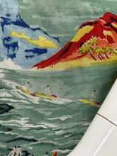 Load image into Gallery viewer, A close-up of a multicolor abstract ocean print featuring green, blue, red, yellow, and white brushstrokes.