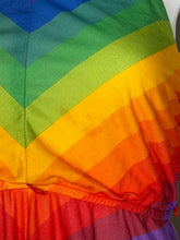 Load image into Gallery viewer, Close-up of a rainbow-patterned fabric with visible discoloration.