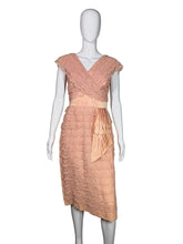 Load image into Gallery viewer, Mannequin wearing a peach lace dress against a plain background