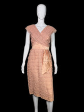 Load image into Gallery viewer, Mannequin wearing a peach lace dress against a plain background