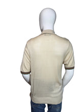 Load image into Gallery viewer, Beige sweater with striped sleeves on a mannequin against a white background