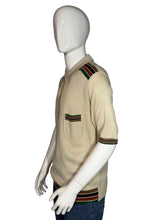 Load image into Gallery viewer, Beige sweater with striped sleeves on a mannequin against a white background