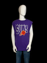 Load image into Gallery viewer, A purple Phoenix Suns sleeveless t-shirt displayed on a white mannequin.