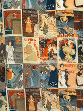 Load image into Gallery viewer, A close-up of a vintage-style collage print featuring multiple illustrated posters and magazine covers in muted red, blue, beige, and black tones, with repeated text.