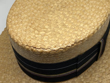 Load image into Gallery viewer, 1920's Straw Boater Skimmer Hat Size 7