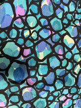 Load image into Gallery viewer, A close-up of a colorful abstract pattern featuring overlapping organic shapes in shades of teal, blue, purple, and pink, outlined by thick black lines.