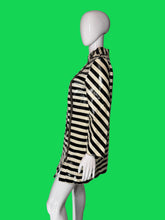 Load image into Gallery viewer, A black and off-white striped jacket displayed on a white mannequin