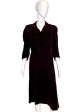 Load image into Gallery viewer, 1930's Burgundy Velvet Evening Dress Size M/L
