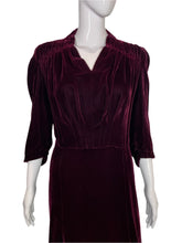 Load image into Gallery viewer, 1930's Burgundy Velvet Evening Dress Size M/L