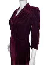 Load image into Gallery viewer, 1930's Burgundy Velvet Evening Dress Size M/L