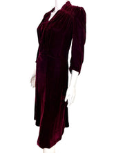 Load image into Gallery viewer, 1930's Burgundy Velvet Evening Dress Size M/L