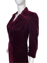 Load image into Gallery viewer, 1930's Burgundy Velvet Evening Dress Size M/L
