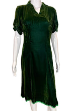 Load image into Gallery viewer, 1930's Emerald Green Velvet Dress Size M
