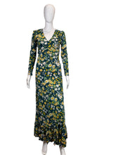 Load image into Gallery viewer, 1970's Green and Yellow Floral Wrap Gown Size XS
