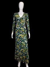 Load image into Gallery viewer, 1970s Teal & Yellow Floral Wrap Gown – Size XS