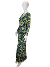 Load image into Gallery viewer, 1970's Green and Yellow Floral Wrap Gown Size XS