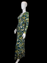 Load image into Gallery viewer, 1970s Teal & Yellow Floral Wrap Gown – Size XS