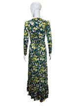 Load image into Gallery viewer, 1970's Green and Yellow Floral Wrap Gown Size XS