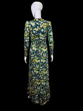 Load image into Gallery viewer, 1970s Teal & Yellow Floral Wrap Gown – Size XS