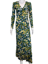 Load image into Gallery viewer, 1970's Green and Yellow Floral Wrap Gown Size XS