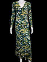 Load image into Gallery viewer, 1970s Teal & Yellow Floral Wrap Gown – Size XS