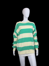 Load image into Gallery viewer, 1980's Aqua and Green Striped Slouchy Sweater - Size L
